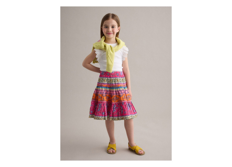 Piombo KIDS, Falda Multicolor De Algodón Puro Con Volante, Niña, Rosa, Talla: 8
