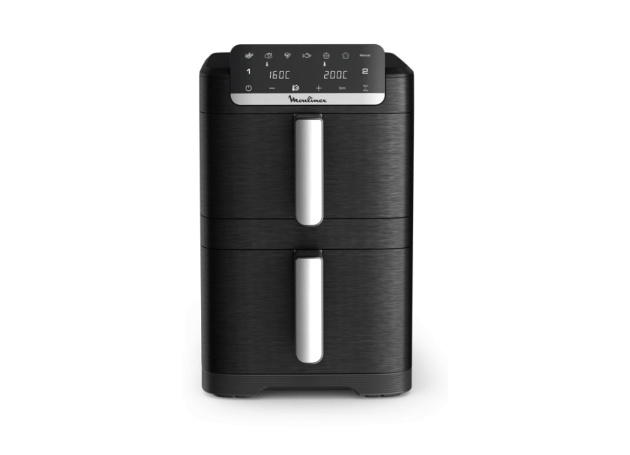 Moulinex Dual Easy Fry Stack, Freidora de aire doble cesta vertical, 10 Litros, 7 Programas Automáticos, Compacta, 40 % Ahorro Espacio, Negro