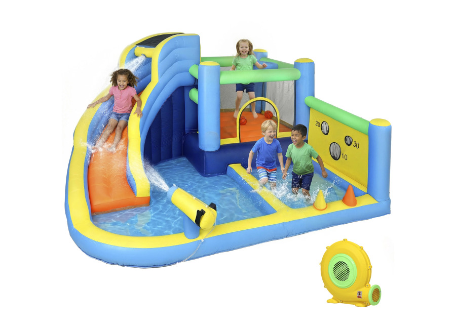 AIYAPLAY Castillo Hinchable Acuático 8 en 1 con Soplador 550W Tobogán Trampolín Escalada Piscinas Canasta Lanzamiento…