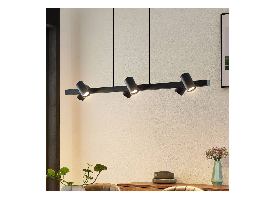 Lámpara colgante Lindby Savoli, 116 cm, negra, 6 luces, acero