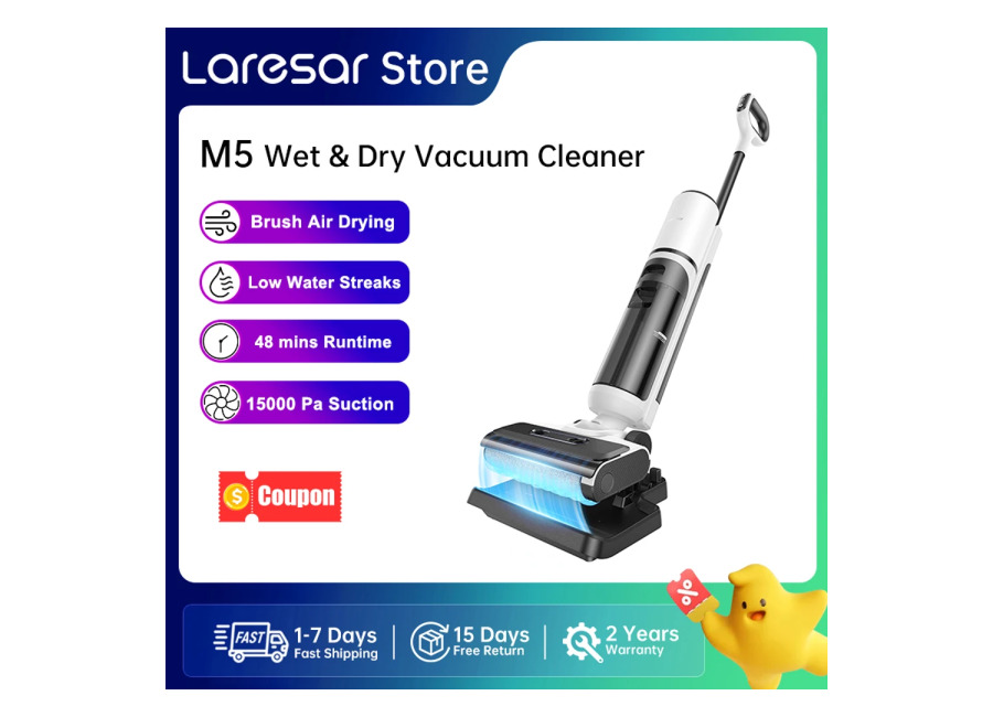 【M3 Upgraded】Laresar M5 Aspiradora en Seco y Húmedo Sin Cable, Friegasuelos con Limpieza de Bordes, Cepillo…