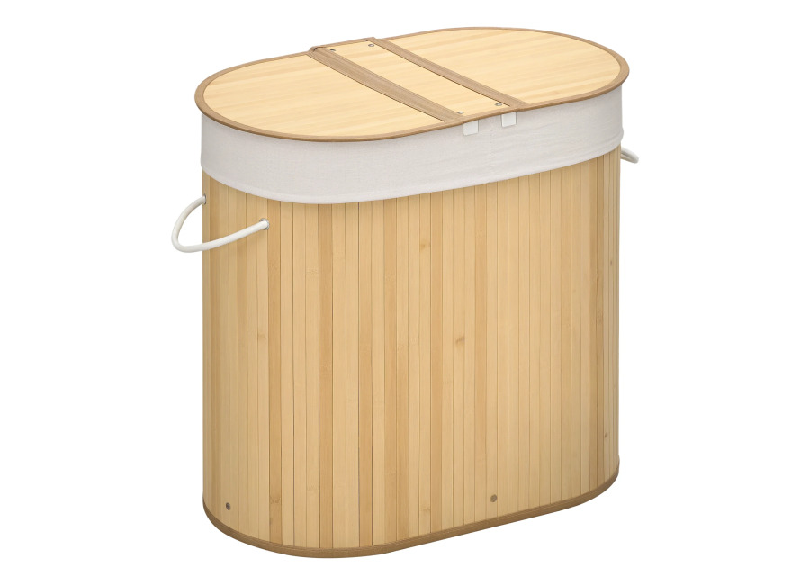 HOMCOM Cesto para Ropa Sucia Bambú 100L con Tapa 2 Compartimentos Natural