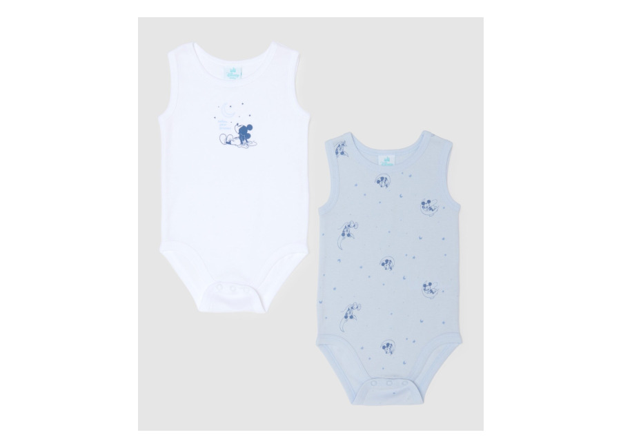 Fagottino Bipack De Bodys De Bebé En Algodón Puro Multicolor Con Estampados De Mickey Mouse, Bebé Niño, Blanco/azul claro, Talla: 1-3