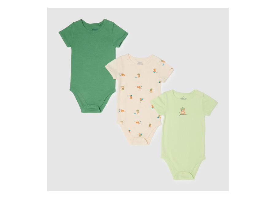 Fagottino Tripack De Bodies De Algodón Puro Multicolor De Manga Corta Para Bebés, Niño, Beige/Verde, Talla: 18-24