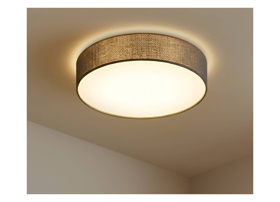 Plafón Lindby Sebatin, Ø 50 cm, gris, tela, E27