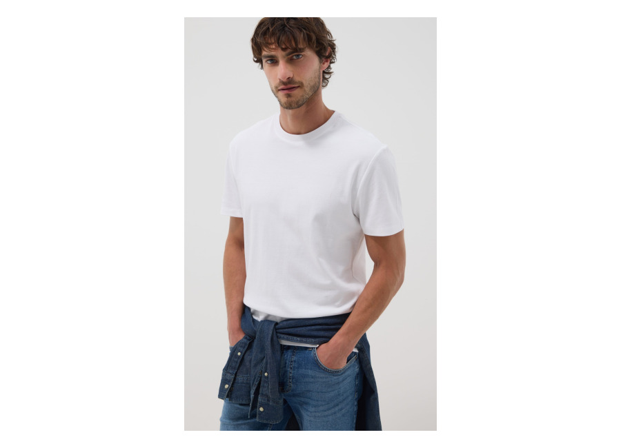 Ovs Camiseta Blanca Slim Fit De Algodón Mercerizado Puro, Hombre, Blanco óptico, Talla: