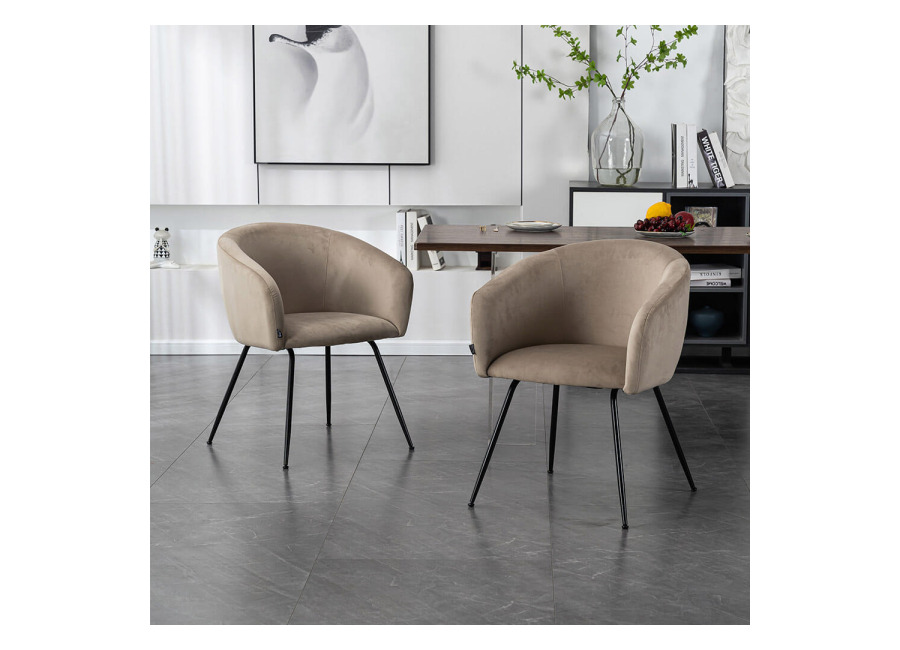 Home Deluxe Silla de comedor de terciopelo con reposabrazos ARIA – Lote de 6 Beige