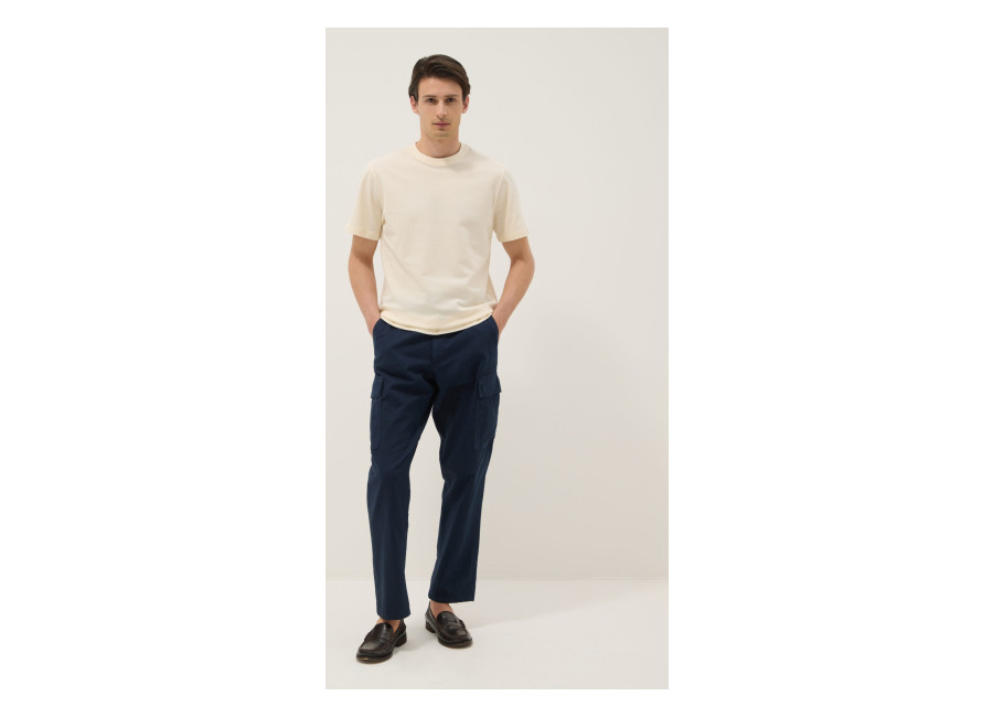 Ovs Pantalón Cargo Azul De Mezcla De Lino Y Algodón Regular Fit, Hombre, Azul oscuro, Talla: 44