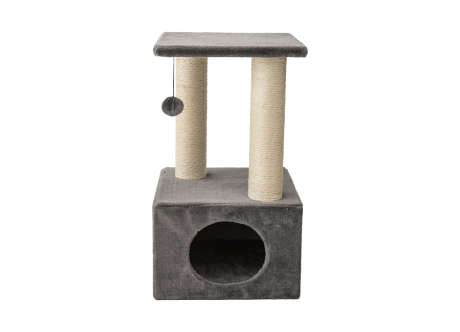 Leeby Colette Scratch rascador con cama nido y juguete gris para gato