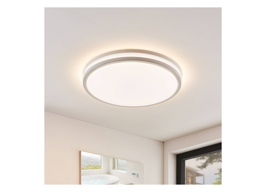 Lindby Lámpara LED de techo Arnim, blanca, plástico, Ø 49cm, IP44