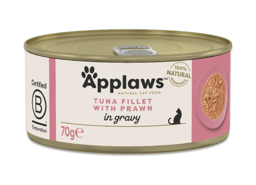 Applaws Cat en salsa 48 x 70 g – Pack Ahorro – Filete de atún con gamba