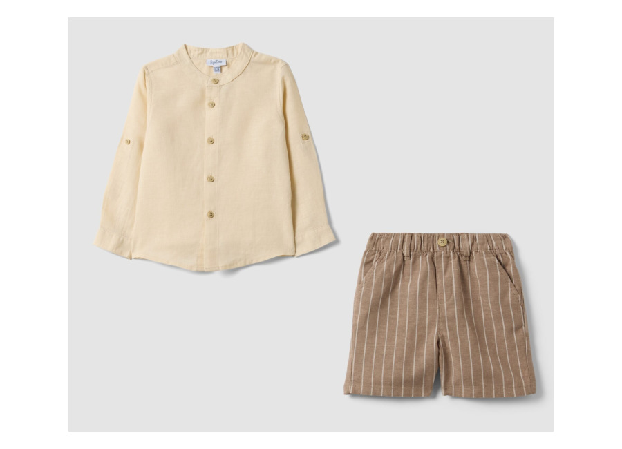 Fagottino Conjunto Multicolor De Mezcla De Lino Y Algodón Para Niños, Niño, Beige/Marrón, Talla: 30-36