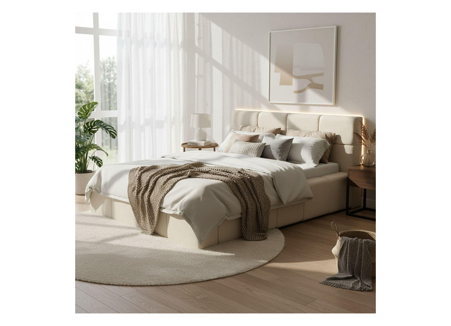 Home Deluxe Cama LED en tejido de peluche incl. estante GALA – Beige, 140 x 200 c