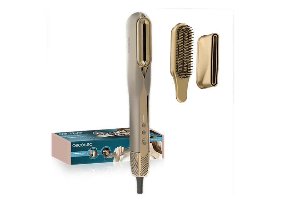 Cecotec Plancha Secador – Cecotec AirLisse 2in1 ForceDry Champagne, Motor Brushless, Función Plasma, Cabezales imantados, Cerámica con queratina, Cham