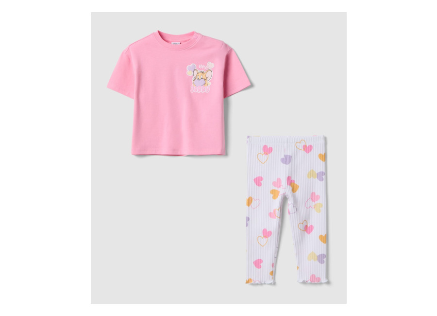Fagottino Conjunto Rosa De Algodón Elástico Para Niña Con Estampado, Niña, Rosa Claro, Talla: 12-18