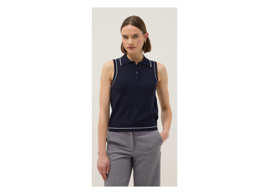 Ovs Polo Azul Sin Mangas Slim Fit En Mezcla De Viscosa Con Botones, Mujer, Azul marino, Talla: 40
