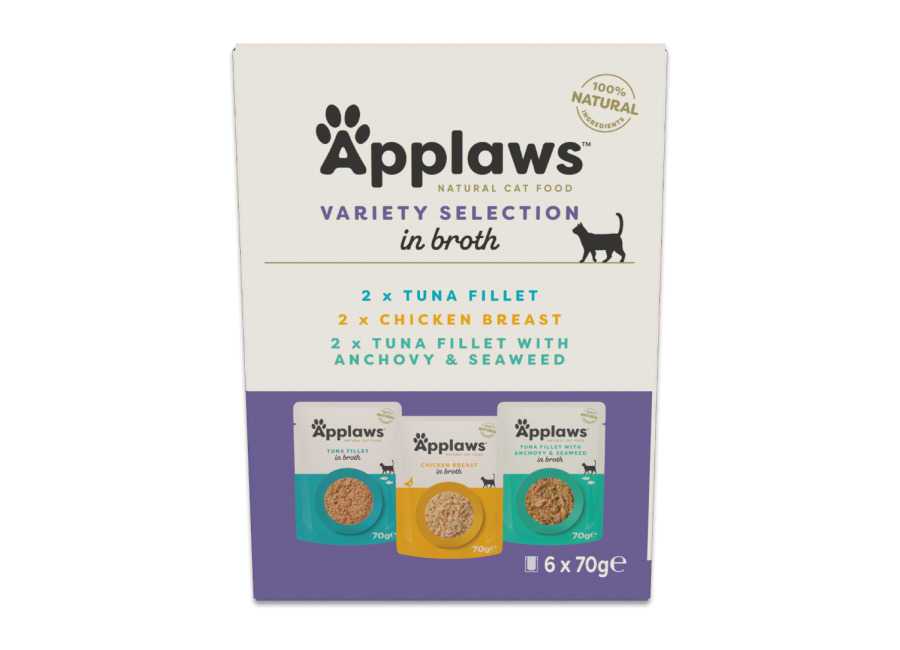 Pack de prueba Applaws Pouch en caldo 24 x 70 g – Pack mixto de atún y pollo (3 variedades)