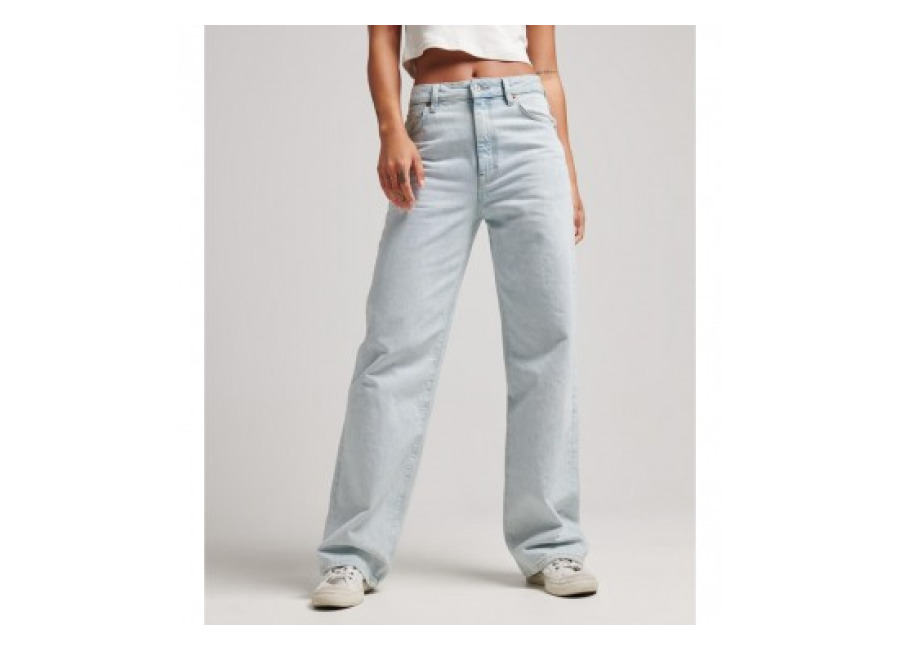 Superdry para mujer. W7010800A Vaqueros de algodón orgánico con pernera ancha azul (30/32), Casual, Denim, Sostenible