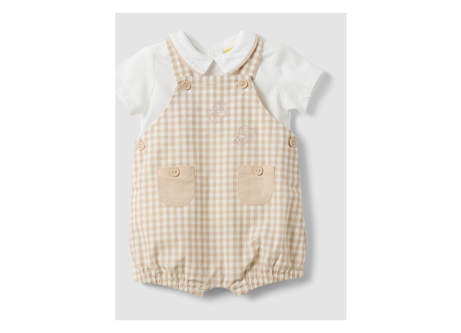 Fagottino Conjunto Beige De Algodón Orgánico Con Camiseta Y Peto Corto, Unisex, Blanco/beige, Talla: 3-6