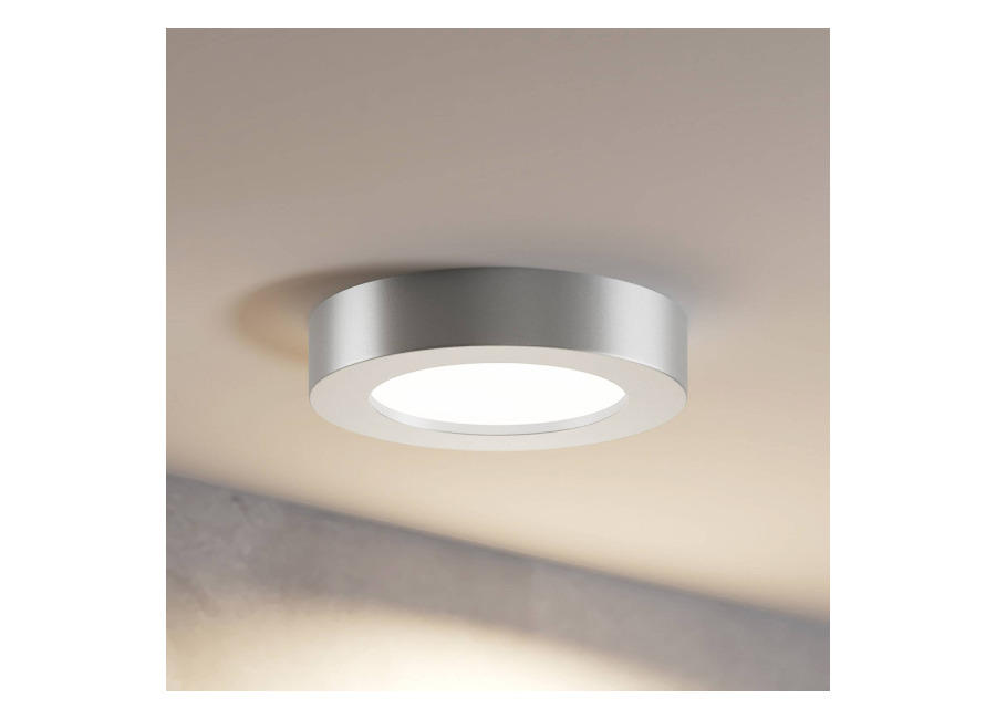 Prios Plafón LED Edwina, plata, 12 cm, CCT, IP44