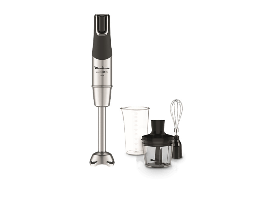 Moulinex Batidora de mano – Moulinex Powelix Life DD953D, 3 en 1, 1200 W, Tecnología Powelix, 4 Cuchillas, Velocidad Gradual, Acces. Incluidos, Acero