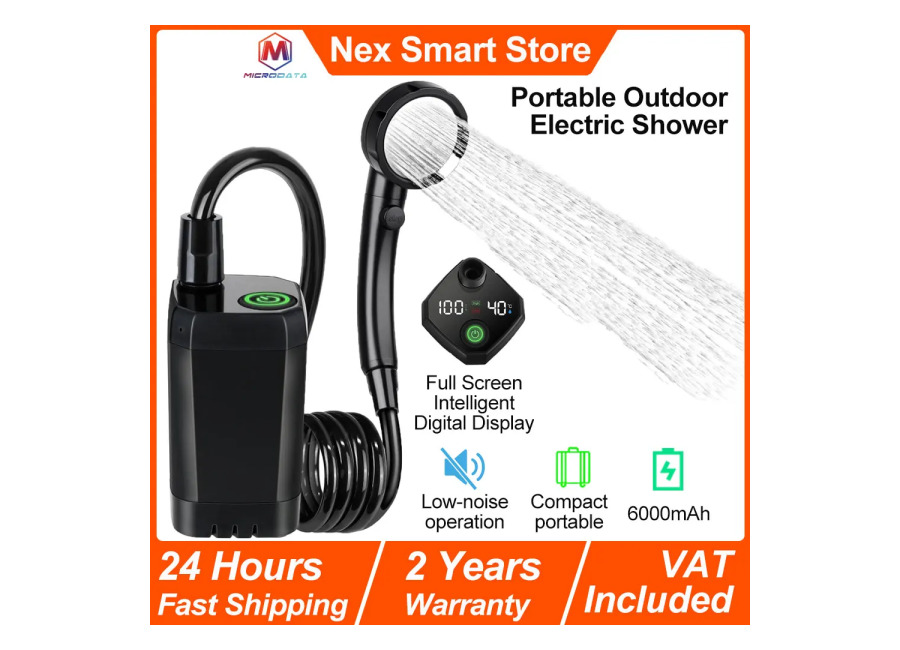 Ducha eléctrica portátil para exteriores, ducha de acampada de 6000mAh, pantalla Digital inteligente de pantalla completa…