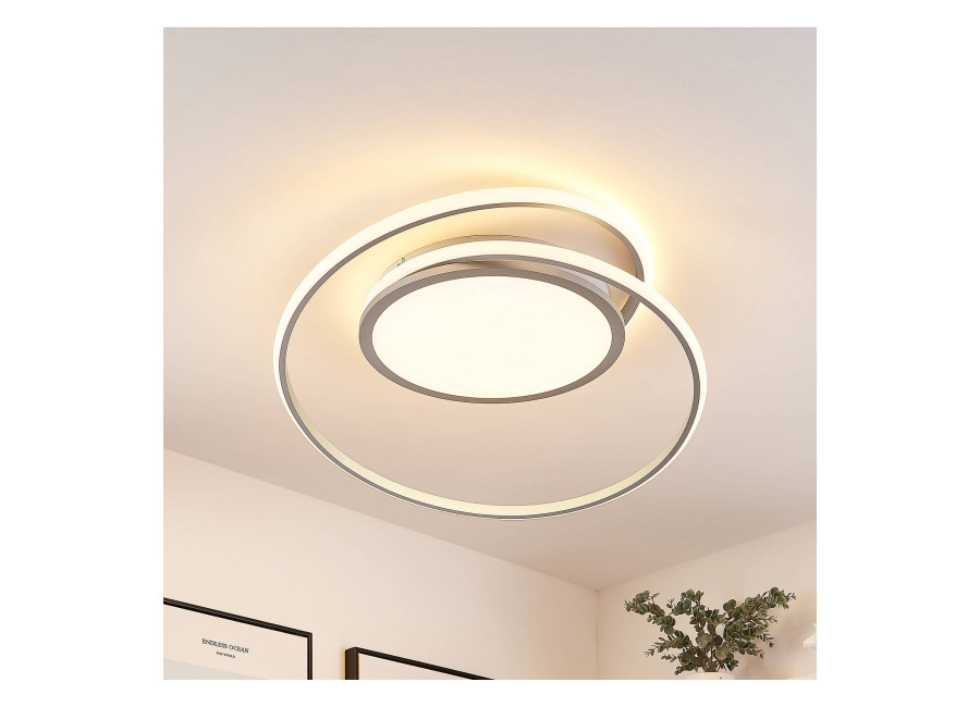 Lucande Lámpara LED de techo Noud, 65 cm, plata, metal, CCT