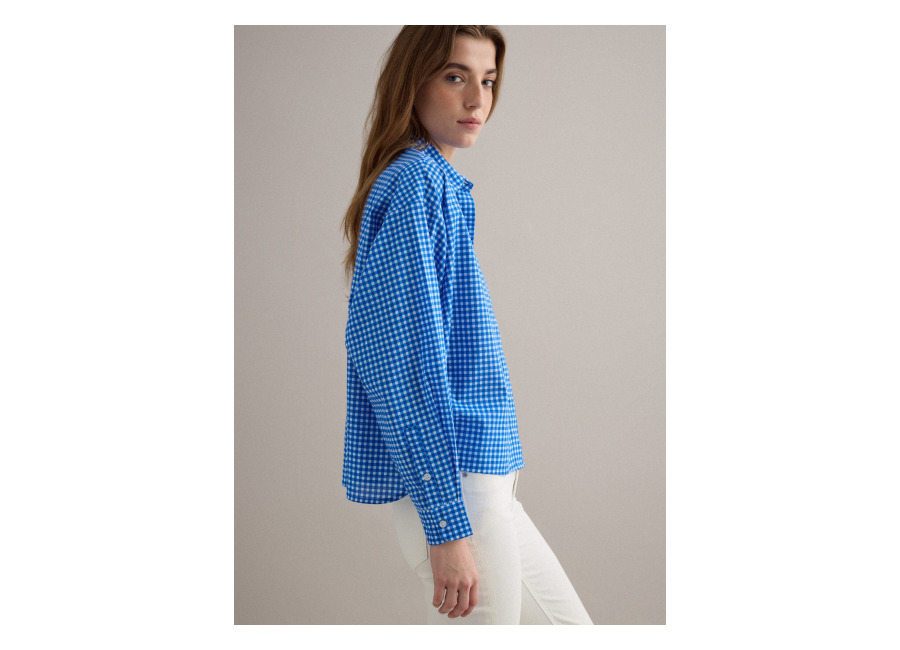 Piombo Camisa De Puro Algodón A Cuadros Multicolor Corte Regular, Mujer, Azul/Blanco, Talla: 36