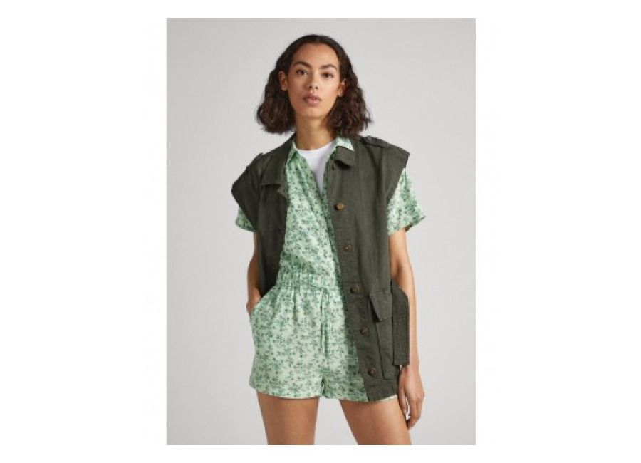 Pepe Jeans para mujer. Mono Fiora verde (XS), Casual, Viscosa, Manga corta, Sostenible