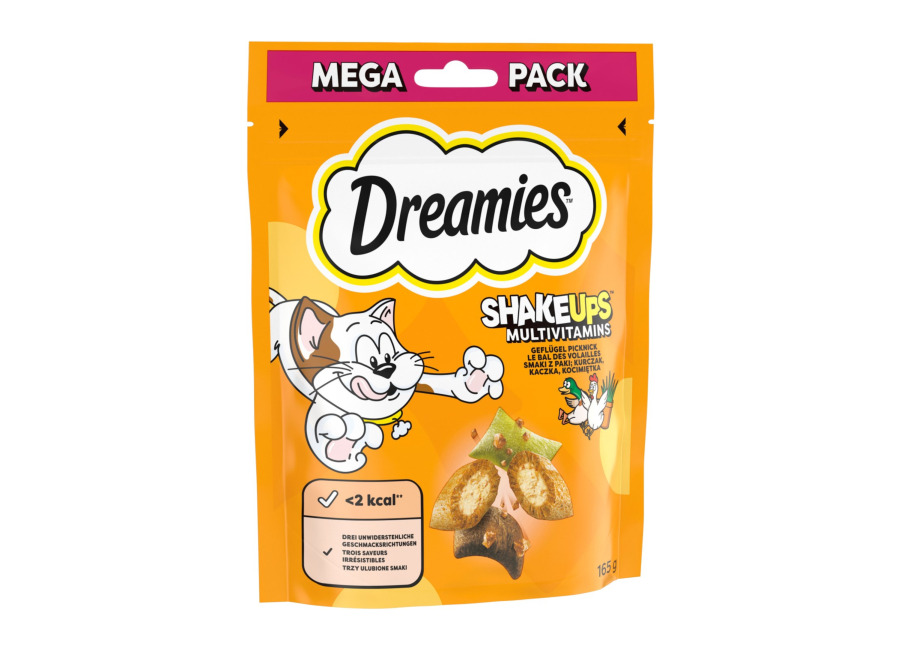 Dreamies Cat Snacks Shake Ups Multivitamins – Pícnic de aves (4 x 165 g) – Pack Ahorro