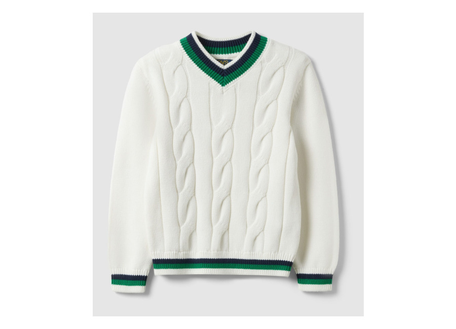 Ovs KIDS, Jersey Blanco De Puro Algodón Para Niños, Ajuste Regular Con Cuello En V, Niño, Blanco suave, Talla: 7-8