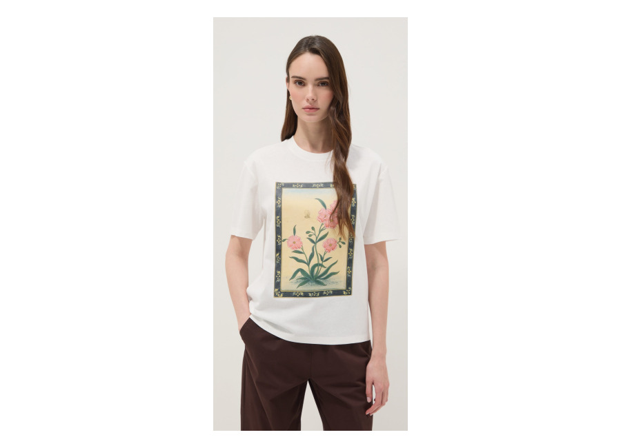 Ovs Camiseta Blanca De Algodón Puro Con Estampado Floral, Mujer, Blanco/amarillo, Talla: 36