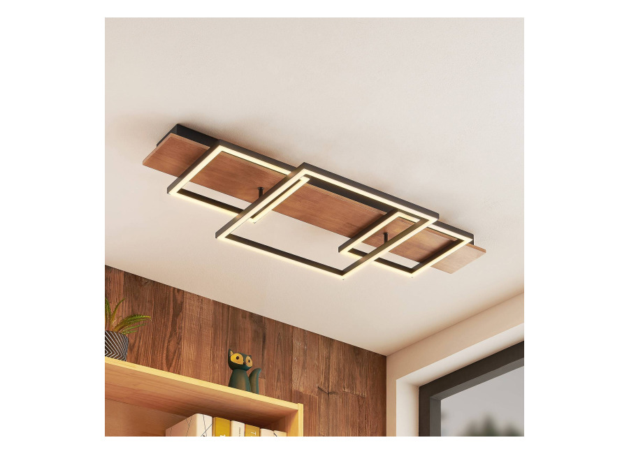 Lucande Plafón LED Chariska, 95cm, negro, madera, CCT