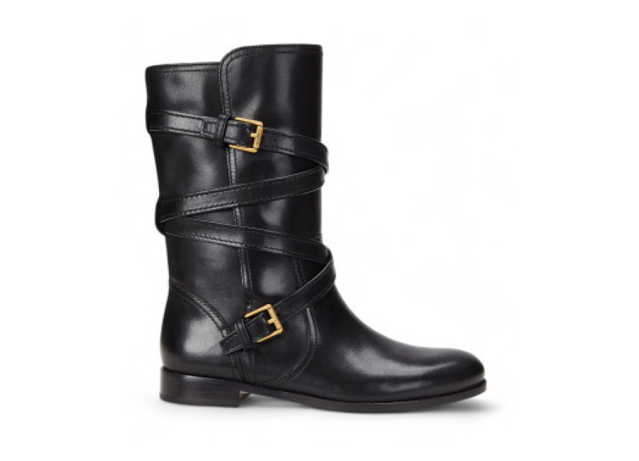 Zapatillas Lauren Ralph Lauren para mujer. 802945680001 Botas de Piel Briannah negro (36), Plano, 1 a 3cm, Hebilla, Casua