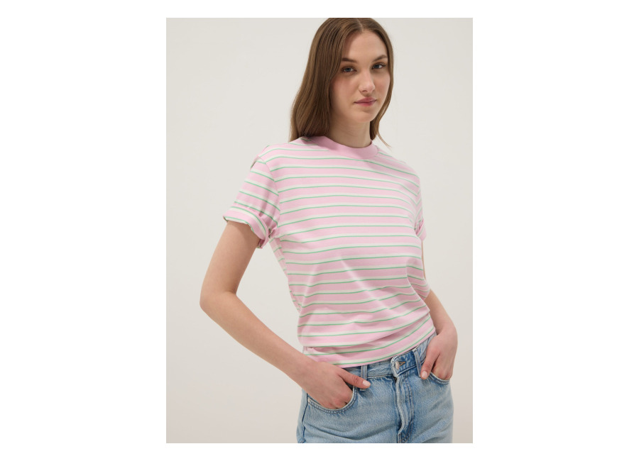 Ovs Camiseta Rosa A Rayas De Algodón Puro, Mujer, Rosa, Talla: