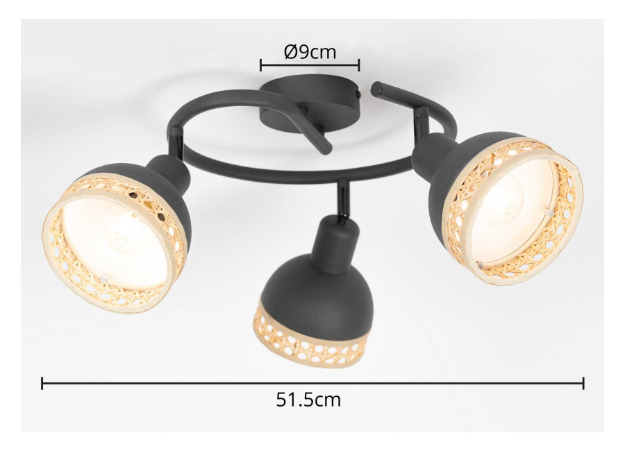 Lindby Lonnaris plafón, ratán, redondo, 3 luce