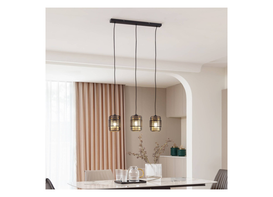 Lindby Eudoria lámpara colgante 3 luces negro/oro