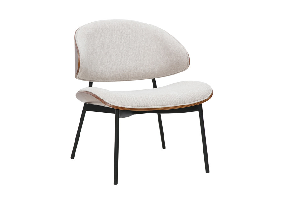 Miliboo Sillón en tela efecto terciopelo texturizado beige, madera oscura y metal negro FABULO
