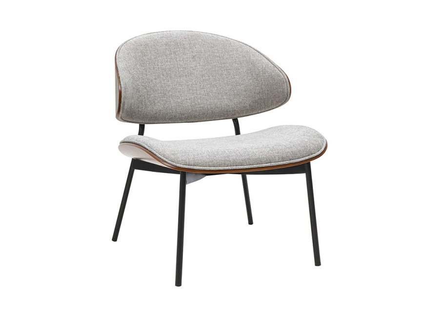 Miliboo Sillón de tela efecto terciopelo texturizado gris, madera oscura y metal negro FABULO