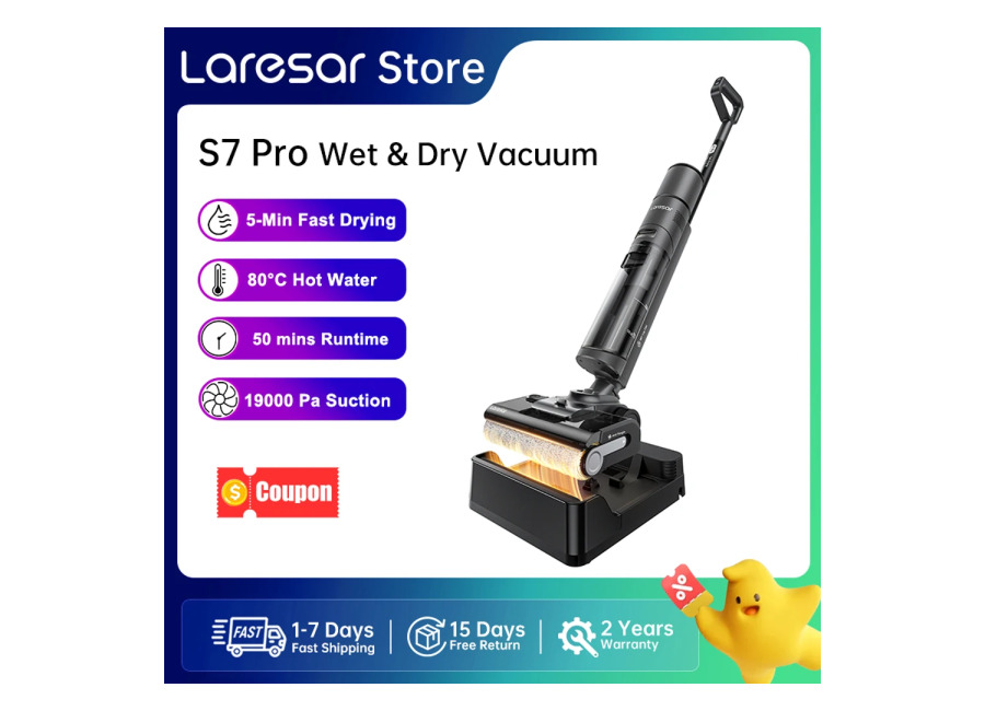 Laresar S7 Pro Aspiradora Inalámbrica Húmeda y Seca, Mopa, Limpieza Lay-Flat, Secado Rápido 5 Min, Autolimpieza…