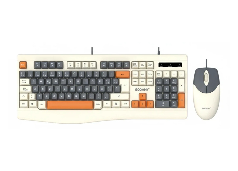 SODANY Kit Teclado y Ratón Retro USB con Cable Diseño Vintage Español con Ñ Teclas Bicolor…