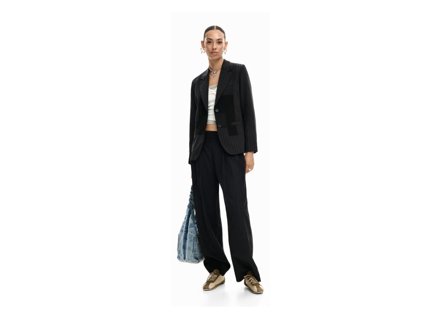 Desigual Pantalón largo pinzas, Mujer, Poliester, Negro