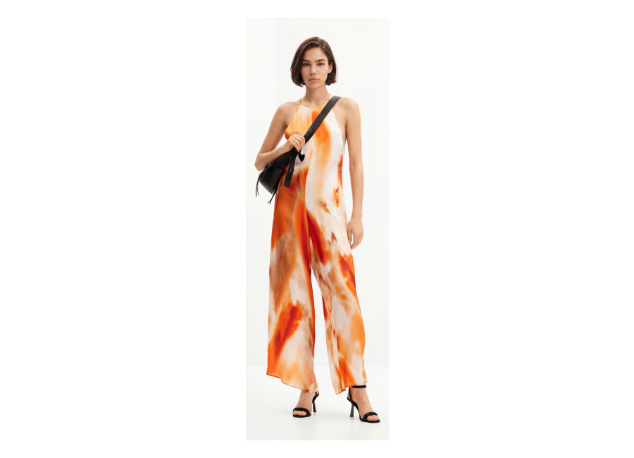 Desigual Mono halter largo abstracto, Viscosa, Naranja