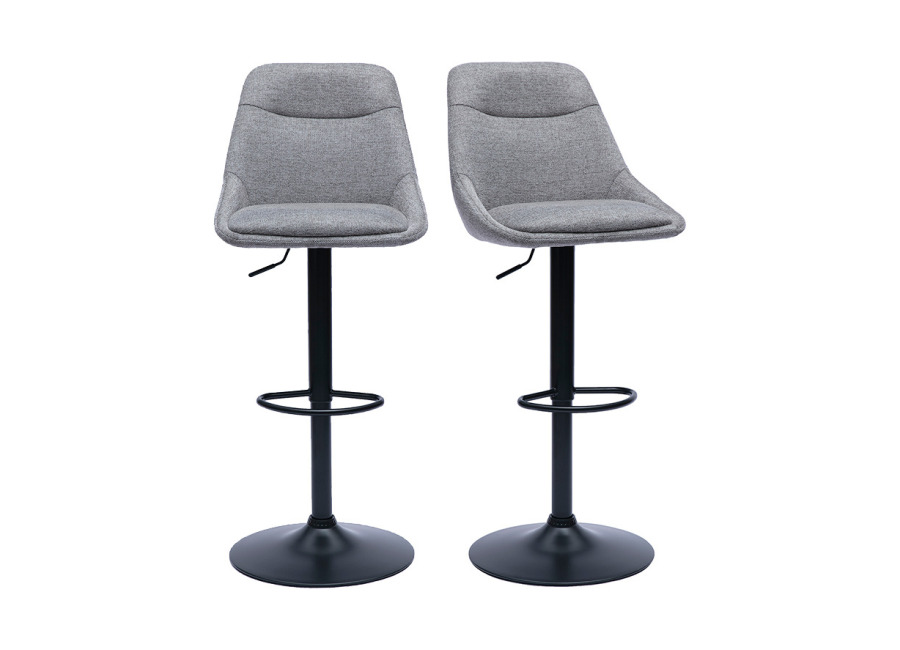 Miliboo Taburetes de bar ajustables y giratorios 360° en tela efecto terciopelo gris y metal (conjunto de 2) ALES