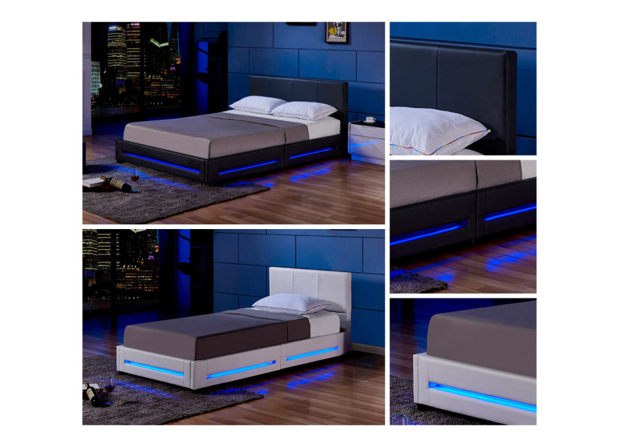 Home Deluxe Cama LED ASTEROID con colchón – 90 x 200 cm Blanco