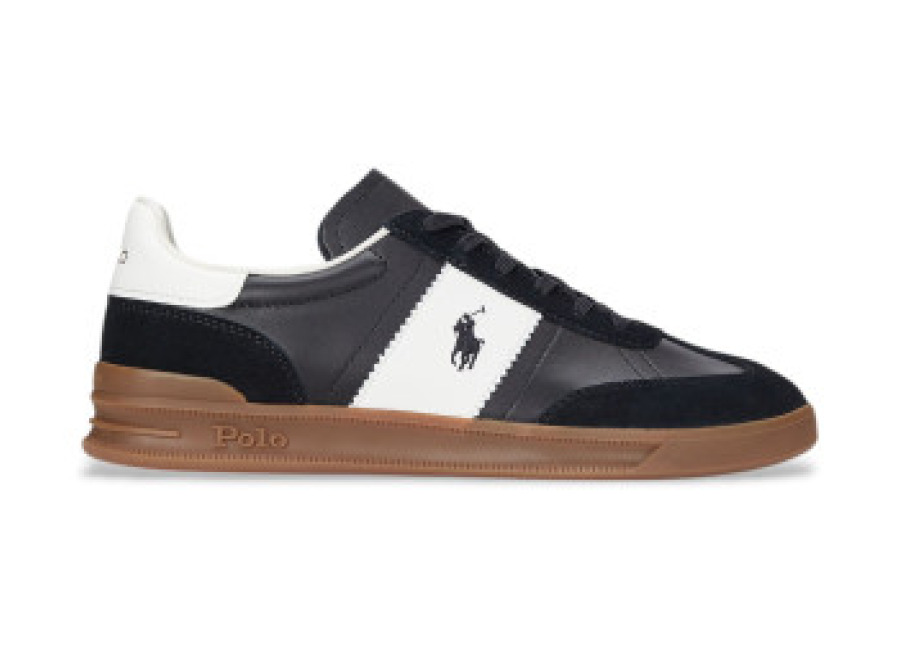 Polo Ralph Lauren para hombre. 809956119001 Zapatillas de piel Heritage Area negro (45), Plano, Cordones, Casua