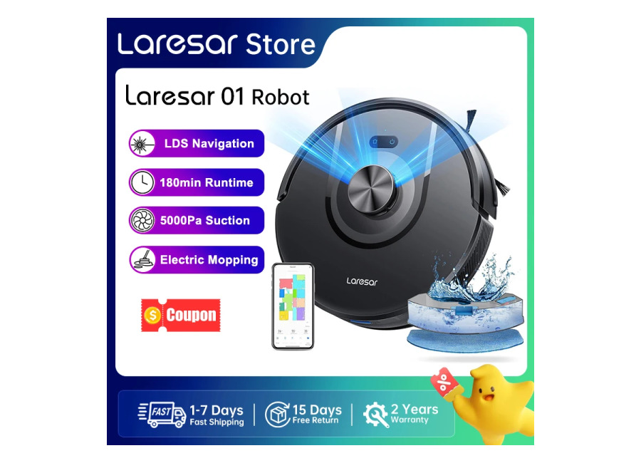 Robot Aspirador y Fregador Laresar Mars01 con Navegación LDS Lidar, 5000Pa, Mapeo Inteligente, Limpieza de Pisos,…