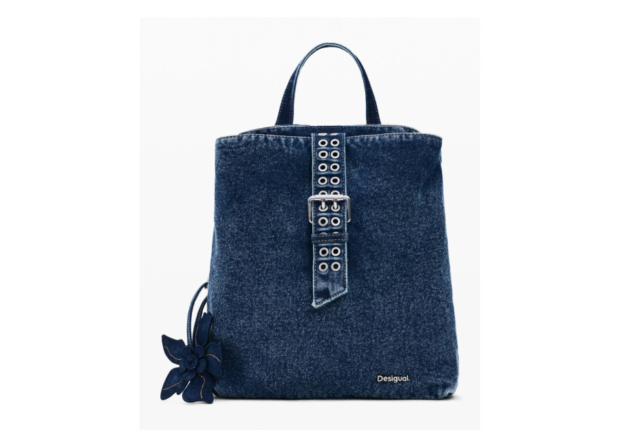 Desigual Mochila pequeña denim flor, Mujer, Azul, U