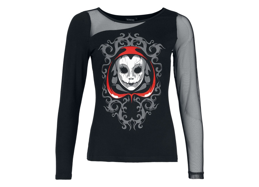 Wednesday Camiseta Manga Larga Gótico de Wednesday – Wednesday – Silence – S XXL – para Mujer – Negro