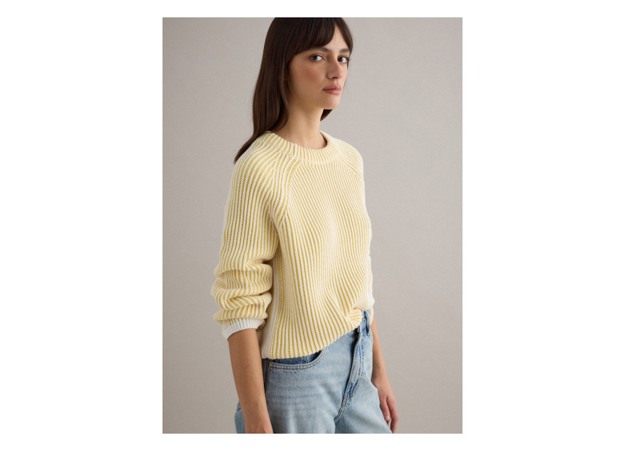Piombo Jersey De Algodón Puro Con Rayas Multicolores – Ajuste Regular, Mujer, Yellow/White, Talla: 40
